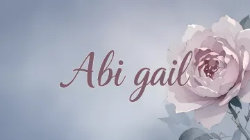 Abigail horizontal diseño 5 - Nombre en elegante tipografía cursiva caligráfica en tono lavanda, sobre fondo acuarela de cielo nublado en tonos pastel (azul, blanco, lavanda), decorado con rosa en acuarela de pétalos rosa pálido, blanco crema y lilas suaves con hojas en gris-verde.