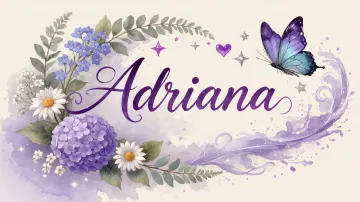 Adriana horizontal diseño 2 - Diseño elegante de hortensias en tonos lila y morados suaves, con volutas estilizadas y una mariposa mística que aporta un toque etéreo y mágico.