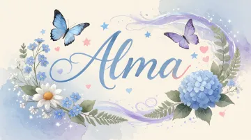 Alma horizontal diseño 1 - Hortensias azules, flores pequeñas y acuarela suave con mariposas azules y brillo etéreo