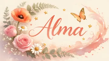 Alma horizontal diseño 3 - Elegante composición de rosas rosadas y amapolas naranjas con mariposas doradas brillantes sobre un fondo cálido, romántico y mágico.