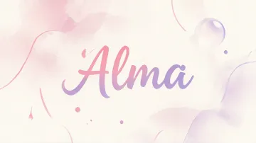 Alma horizontal diseño 7 - Diseño abstracto en acuarela sobre fondo crema, con manchas fluidas y etéreas en rosa pastel y lila, líneas curvas que aportan movimiento, pequeñas gotas salpicadas cayendo verticalmente y una burbuja translúcida en la parte superior izquierda. El nombre resalta al centro con una tipografía cursiva amplia y elegante en degradado rosa a morado.