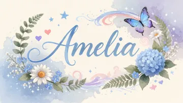 Amelia horizontal diseño 1 - Hortensias azules, flores pequeñas y acuarela suave con mariposas azules y brillo etéreo