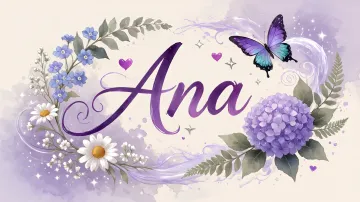 Ana horizontal diseño 2 - Diseño elegante de hortensias en tonos lila y morados suaves, con volutas estilizadas y una mariposa mística que aporta un toque etéreo y mágico.