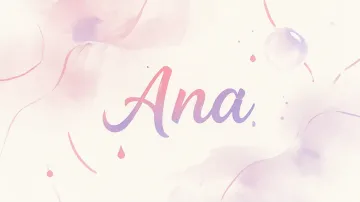 Ana horizontal diseño 7 - Diseño abstracto en acuarela sobre fondo crema, con manchas fluidas y etéreas en rosa pastel y lila, líneas curvas que aportan movimiento, pequeñas gotas salpicadas cayendo verticalmente y una burbuja translúcida en la parte superior izquierda. El nombre resalta al centro con una tipografía cursiva amplia y elegante en degradado rosa a morado.