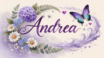 Andrea horizontal diseño 2 - Diseño elegante de hortensias en tonos lila y morados suaves, con volutas estilizadas y una mariposa mística que aporta un toque etéreo y mágico.