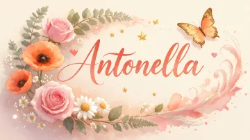 Antonella horizontal diseño 3 - Elegante composición de rosas rosadas y amapolas naranjas con mariposas doradas brillantes sobre un fondo cálido, romántico y mágico.