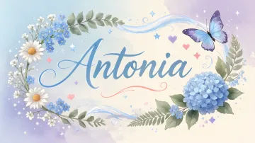 Antonia horizontal diseño 1 - Hortensias azules, flores pequeñas y acuarela suave con mariposas azules y brillo etéreo