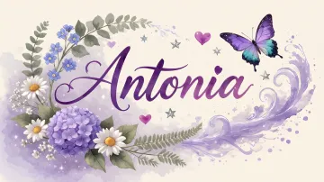 Antonia horizontal diseño 2 - Diseño elegante de hortensias en tonos lila y morados suaves, con volutas estilizadas y una mariposa mística que aporta un toque etéreo y mágico.