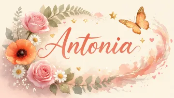 Antonia horizontal diseño 3 - Elegante composición de rosas rosadas y amapolas naranjas con mariposas doradas brillantes sobre un fondo cálido, romántico y mágico.