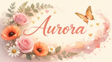 Aurora horizontal diseño 3 - Elegante composición de rosas rosadas y amapolas naranjas con mariposas doradas brillantes sobre un fondo cálido, romántico y mágico.