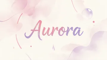 Aurora horizontal diseño 7 - Diseño abstracto en acuarela sobre fondo crema, con manchas fluidas y etéreas en rosa pastel y lila, líneas curvas que aportan movimiento, pequeñas gotas salpicadas cayendo verticalmente y una burbuja translúcida en la parte superior izquierda. El nombre resalta al centro con una tipografía cursiva amplia y elegante en degradado rosa a morado.