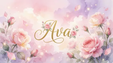 Ava horizontal diseño 10 - Diseño estilo acuarela con un fondo etéreo y texturizado en nubes de tonos rosa pastel y lila suave. Presenta composiciones de rosas abiertas y capullos en los bordes inferior y superior, con pétalos cayendo delicadamente. Incorpora destellos de luz cálida (efecto bokeh) y, en el centro, resalta una tipografía elegante, cursiva y fluida en color dorado.