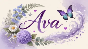 Ava horizontal diseño 2 - Diseño elegante de hortensias en tonos lila y morados suaves, con volutas estilizadas y una mariposa mística que aporta un toque etéreo y mágico.