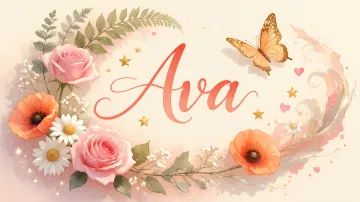 Ava horizontal diseño 3 - Elegante composición de rosas rosadas y amapolas naranjas con mariposas doradas brillantes sobre un fondo cálido, romántico y mágico.