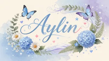 Aylin horizontal diseño 1 - Hortensias azules, flores pequeñas y acuarela suave con mariposas azules y brillo etéreo