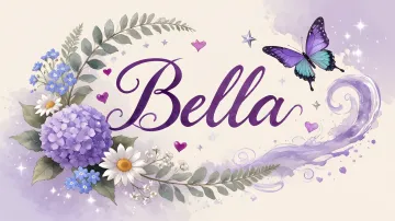 Bella horizontal diseño 2 - Diseño elegante de hortensias en tonos lila y morados suaves, con volutas estilizadas y una mariposa mística que aporta un toque etéreo y mágico.