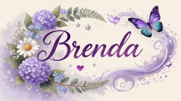 Brenda horizontal diseño 2 - Diseño elegante de hortensias en tonos lila y morados suaves, con volutas estilizadas y una mariposa mística que aporta un toque etéreo y mágico.