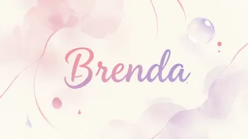 Brenda horizontal diseño 7 - Diseño abstracto en acuarela sobre fondo crema, con manchas fluidas y etéreas en rosa pastel y lila, líneas curvas que aportan movimiento, pequeñas gotas salpicadas cayendo verticalmente y una burbuja translúcida en la parte superior izquierda. El nombre resalta al centro con una tipografía cursiva amplia y elegante en degradado rosa a morado.