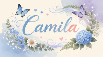Camila horizontal diseño 1 - Hortensias azules, flores pequeñas y acuarela suave con mariposas azules y brillo etéreo