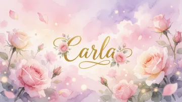 Carla horizontal diseño 10 - Diseño estilo acuarela con un fondo etéreo y texturizado en nubes de tonos rosa pastel y lila suave. Presenta composiciones de rosas abiertas y capullos en los bordes inferior y superior, con pétalos cayendo delicadamente. Incorpora destellos de luz cálida (efecto bokeh) y, en el centro, resalta una tipografía elegante, cursiva y fluida en color dorado.