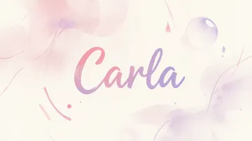 Carla horizontal diseño 7 - Diseño abstracto en acuarela sobre fondo crema, con manchas fluidas y etéreas en rosa pastel y lila, líneas curvas que aportan movimiento, pequeñas gotas salpicadas cayendo verticalmente y una burbuja translúcida en la parte superior izquierda. El nombre resalta al centro con una tipografía cursiva amplia y elegante en degradado rosa a morado.