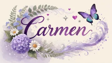 Carmen horizontal diseño 2 - Diseño elegante de hortensias en tonos lila y morados suaves, con volutas estilizadas y una mariposa mística que aporta un toque etéreo y mágico.