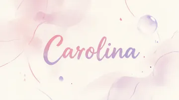 Carolina horizontal diseño 7 - Diseño abstracto en acuarela sobre fondo crema, con manchas fluidas y etéreas en rosa pastel y lila, líneas curvas que aportan movimiento, pequeñas gotas salpicadas cayendo verticalmente y una burbuja translúcida en la parte superior izquierda. El nombre resalta al centro con una tipografía cursiva amplia y elegante en degradado rosa a morado.