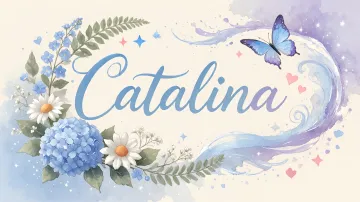 Catalina horizontal diseño 1 - Hortensias azules, flores pequeñas y acuarela suave con mariposas azules y brillo etéreo