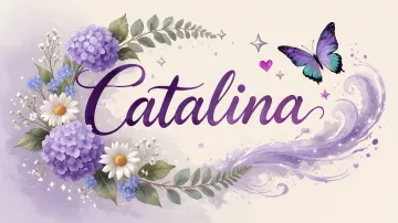 Catalina horizontal diseño 2 - Diseño elegante de hortensias en tonos lila y morados suaves, con volutas estilizadas y una mariposa mística que aporta un toque etéreo y mágico.