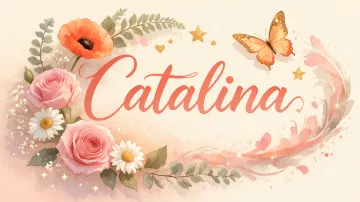 Catalina horizontal diseño 3 - Elegante composición de rosas rosadas y amapolas naranjas con mariposas doradas brillantes sobre un fondo cálido, romántico y mágico.