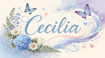 Cecilia horizontal diseño 1 - Hortensias azules, flores pequeñas y acuarela suave con mariposas azules y brillo etéreo