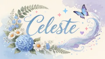 Celeste horizontal diseño 1 - Hortensias azules, flores pequeñas y acuarela suave con mariposas azules y brillo etéreo