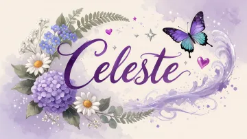Celeste horizontal diseño 2 - Diseño elegante de hortensias en tonos lila y morados suaves, con volutas estilizadas y una mariposa mística que aporta un toque etéreo y mágico.