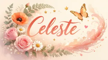 Celeste horizontal diseño 3 - Elegante composición de rosas rosadas y amapolas naranjas con mariposas doradas brillantes sobre un fondo cálido, romántico y mágico.