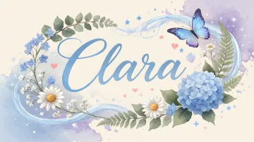 Clara horizontal diseño 1 - Hortensias azules, flores pequeñas y acuarela suave con mariposas azules y brillo etéreo