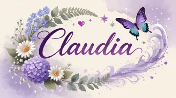 Claudia horizontal diseño 2 - Diseño elegante de hortensias en tonos lila y morados suaves, con volutas estilizadas y una mariposa mística que aporta un toque etéreo y mágico.