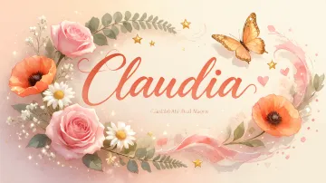 Claudia horizontal diseño 3 - Elegante composición de rosas rosadas y amapolas naranjas con mariposas doradas brillantes sobre un fondo cálido, romántico y mágico.