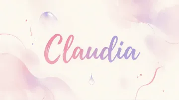 Claudia horizontal diseño 7 - Diseño abstracto en acuarela sobre fondo crema, con manchas fluidas y etéreas en rosa pastel y lila, líneas curvas que aportan movimiento, pequeñas gotas salpicadas cayendo verticalmente y una burbuja translúcida en la parte superior izquierda. El nombre resalta al centro con una tipografía cursiva amplia y elegante en degradado rosa a morado.