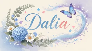 Dalia horizontal diseño 1 - Hortensias azules, flores pequeñas y acuarela suave con mariposas azules y brillo etéreo