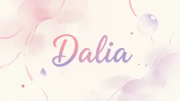 Dalia horizontal diseño 7 - Diseño abstracto en acuarela sobre fondo crema, con manchas fluidas y etéreas en rosa pastel y lila, líneas curvas que aportan movimiento, pequeñas gotas salpicadas cayendo verticalmente y una burbuja translúcida en la parte superior izquierda. El nombre resalta al centro con una tipografía cursiva amplia y elegante en degradado rosa a morado.