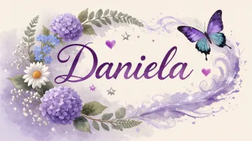 Daniela horizontal diseño 2 - Diseño elegante de hortensias en tonos lila y morados suaves, con volutas estilizadas y una mariposa mística que aporta un toque etéreo y mágico.