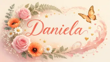 Daniela horizontal diseño 3 - Elegante composición de rosas rosadas y amapolas naranjas con mariposas doradas brillantes sobre un fondo cálido, romántico y mágico.