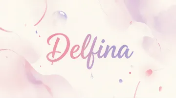 Delfina horizontal diseño 7 - Diseño abstracto en acuarela sobre fondo crema, con manchas fluidas y etéreas en rosa pastel y lila, líneas curvas que aportan movimiento, pequeñas gotas salpicadas cayendo verticalmente y una burbuja translúcida en la parte superior izquierda. El nombre resalta al centro con una tipografía cursiva amplia y elegante en degradado rosa a morado.