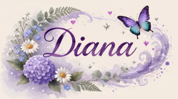 Diana horizontal diseño 2 - Diseño elegante de hortensias en tonos lila y morados suaves, con volutas estilizadas y una mariposa mística que aporta un toque etéreo y mágico.