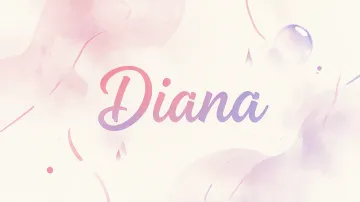 Diana horizontal diseño 7 - Diseño abstracto en acuarela sobre fondo crema, con manchas fluidas y etéreas en rosa pastel y lila, líneas curvas que aportan movimiento, pequeñas gotas salpicadas cayendo verticalmente y una burbuja translúcida en la parte superior izquierda. El nombre resalta al centro con una tipografía cursiva amplia y elegante en degradado rosa a morado.
