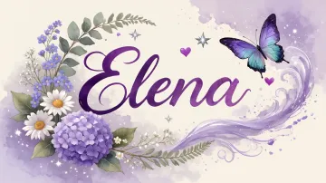 Elena horizontal diseño 2 - Diseño elegante de hortensias en tonos lila y morados suaves, con volutas estilizadas y una mariposa mística que aporta un toque etéreo y mágico.