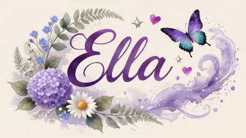 Ella horizontal diseño 2 - Diseño elegante de hortensias en tonos lila y morados suaves, con volutas estilizadas y una mariposa mística que aporta un toque etéreo y mágico.