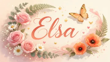 Elsa horizontal diseño 3 - Elegante composición de rosas rosadas y amapolas naranjas con mariposas doradas brillantes sobre un fondo cálido, romántico y mágico.