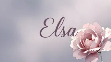 Elsa horizontal diseño 5 - Nombre en elegante tipografía cursiva caligráfica en tono lavanda, sobre fondo acuarela de cielo nublado en tonos pastel (azul, blanco, lavanda), decorado con rosa en acuarela de pétalos rosa pálido, blanco crema y lilas suaves con hojas en gris-verde.