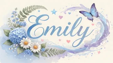 Emily horizontal diseño 1 - Hortensias azules, flores pequeñas y acuarela suave con mariposas azules y brillo etéreo